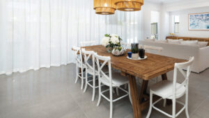 Main floor tiles in open-plan living area
